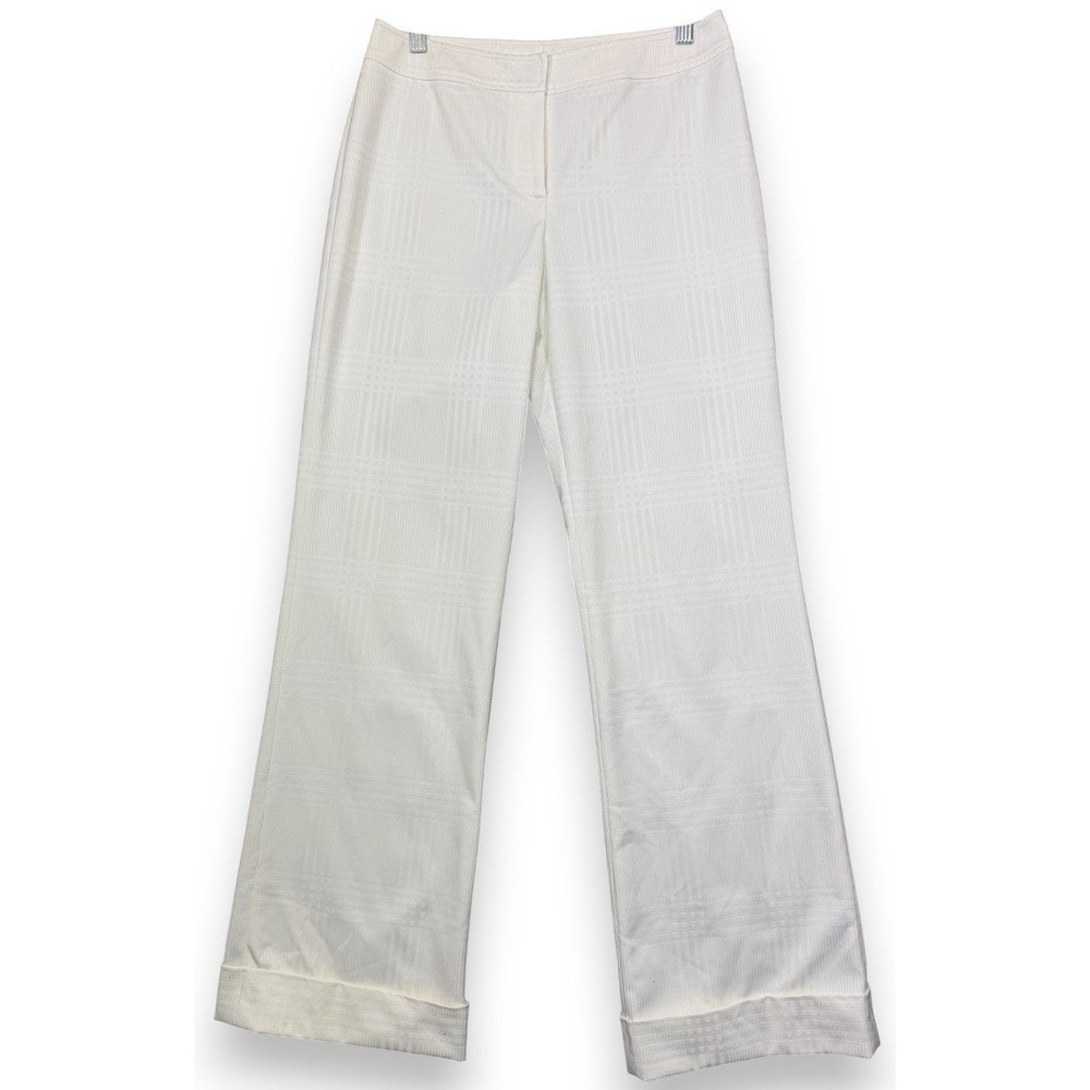 St John Collection Wide Leg Pants Women 4 White Plaid Fashion Fit Career Cuffed